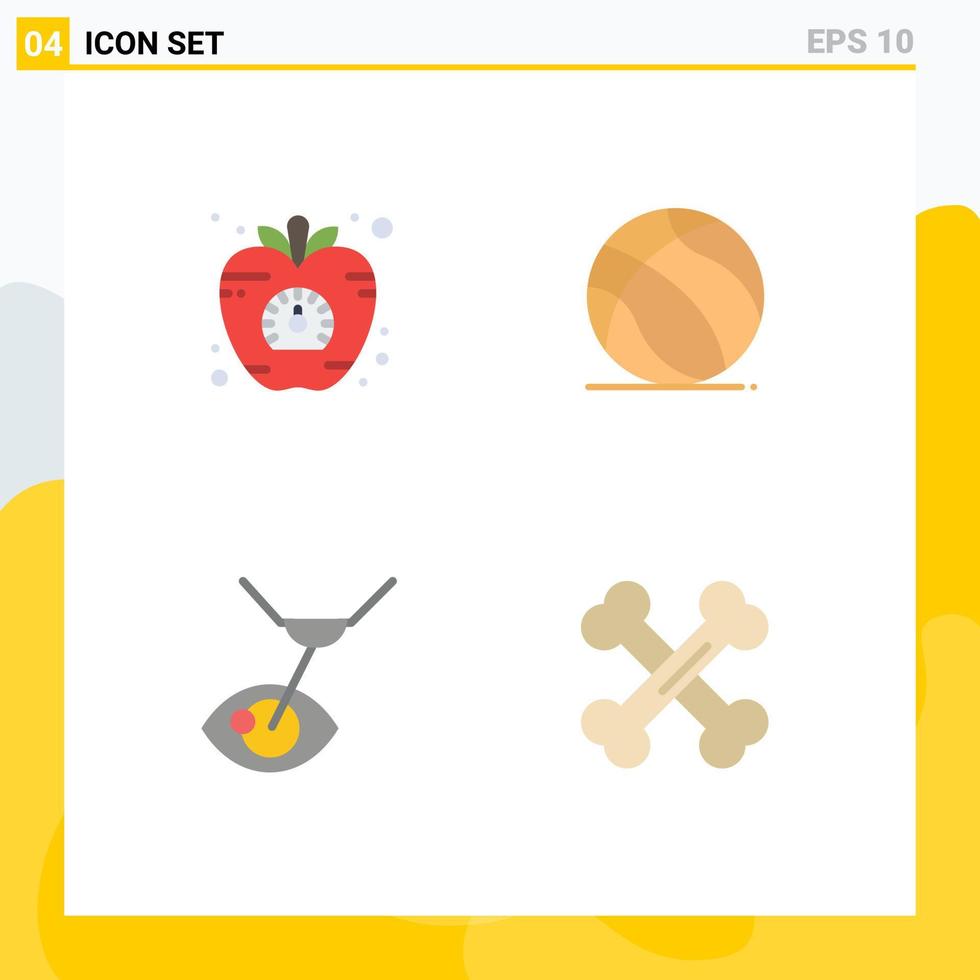interface mobile icône plate ensemble de 4 pictogrammes de chirurgie oculaire pomme boule de légumes chirurgie laser éléments de conception vectoriels modifiables vecteur
