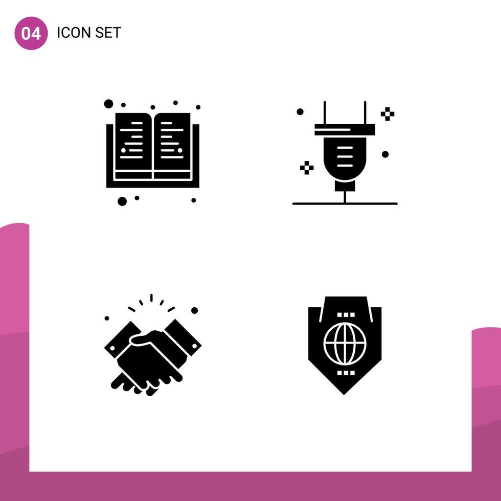 pack d'icônes vectorielles stock de 4 signes et symboles de ligne pour la prise de main de livre électricité souhaite éléments de conception vectoriels modifiables vecteur