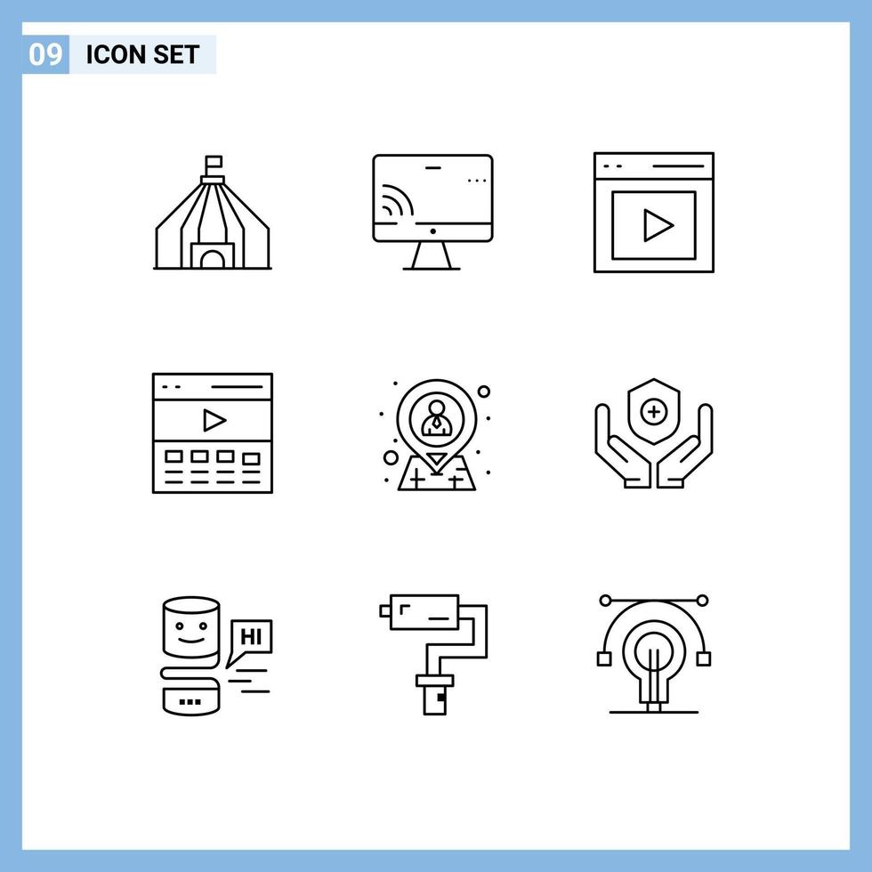 ensemble moderne de 9 contours pictogramme d'éléments de conception vectoriels modifiables de communication de héros de contenu d'interface employé vecteur