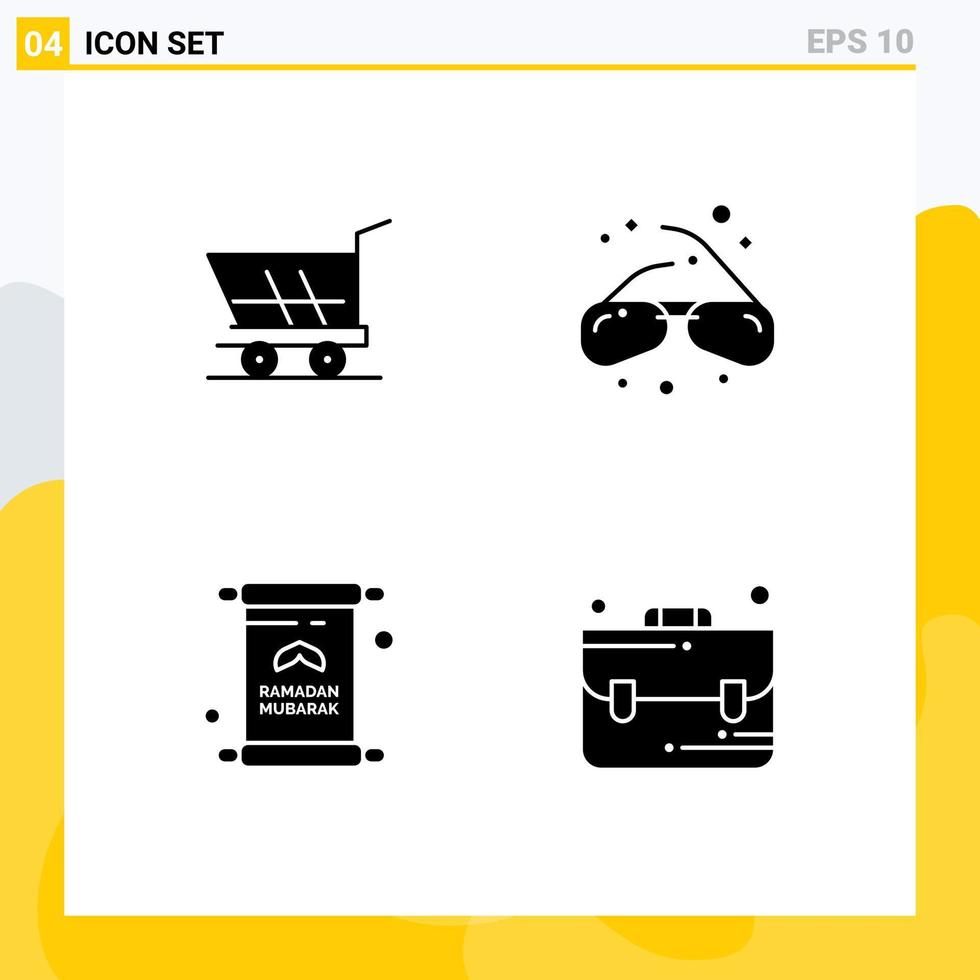 4 glyphes solides vectoriels thématiques et symboles modifiables d'invitation de panier acheter vue ramadan éléments de conception vectoriels modifiables vecteur