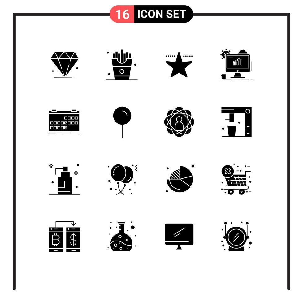 pack de 16 glyphes solides créatifs du calendrier des événements hollywood paramètre seo éléments de conception vectoriels modifiables vecteur