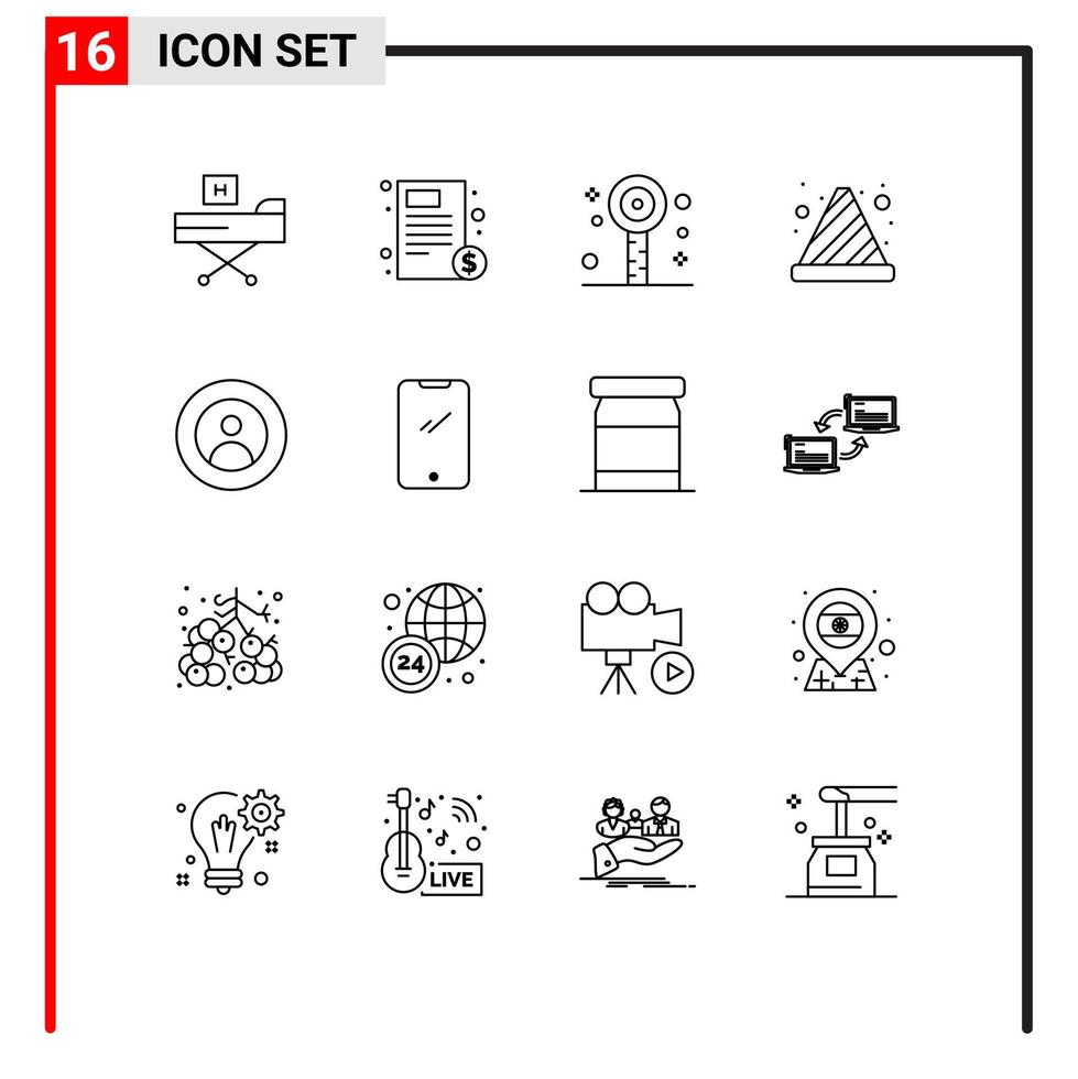 pictogramme ensemble de 16 contours simples de cône de signalisation danger hôpital cône fête éléments de conception vectoriels modifiables vecteur