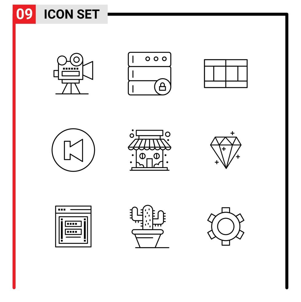 symboles d'icônes universelles groupe de 9 contours modernes de diamound shop sport market store éléments de conception vectoriels modifiables précédents vecteur