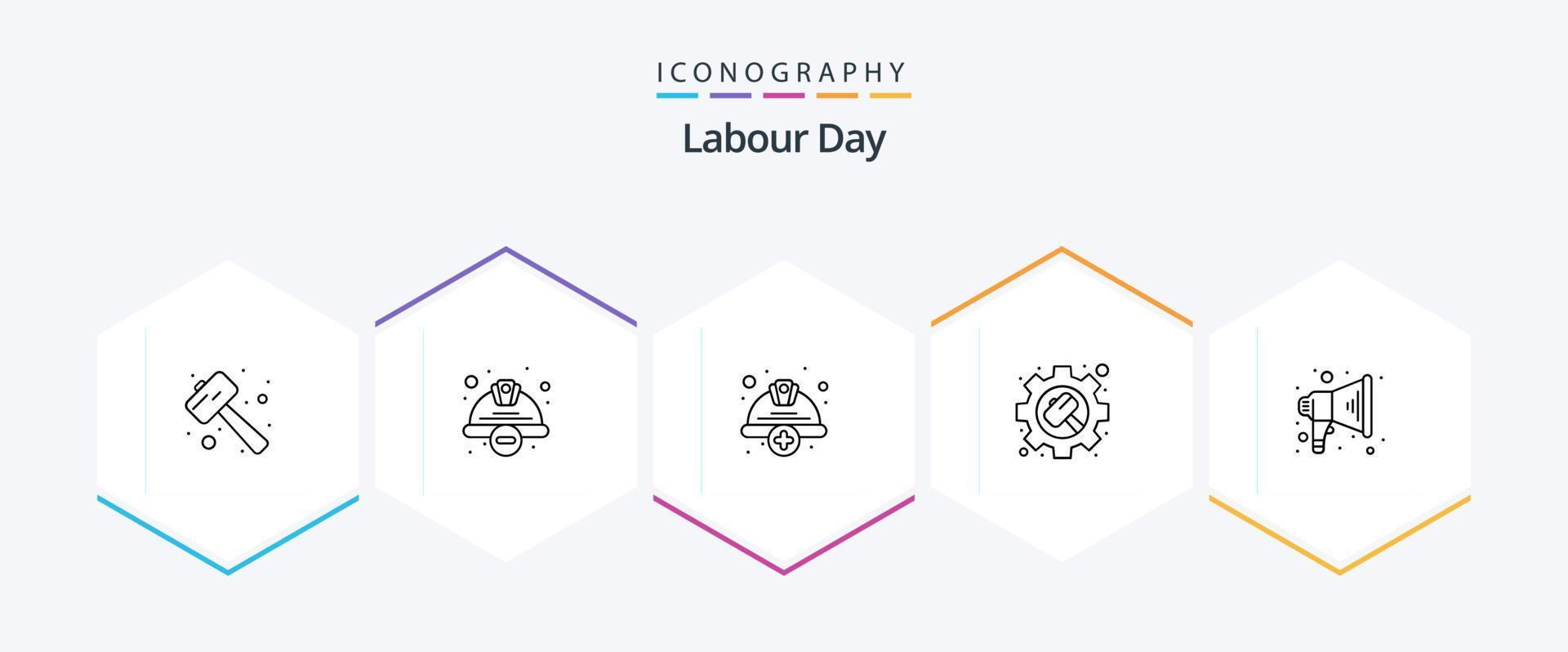 pack d'icônes de 25 lignes de la fête du travail, y compris les options. équipement. sécurité. la main d'oeuvre. difficile vecteur