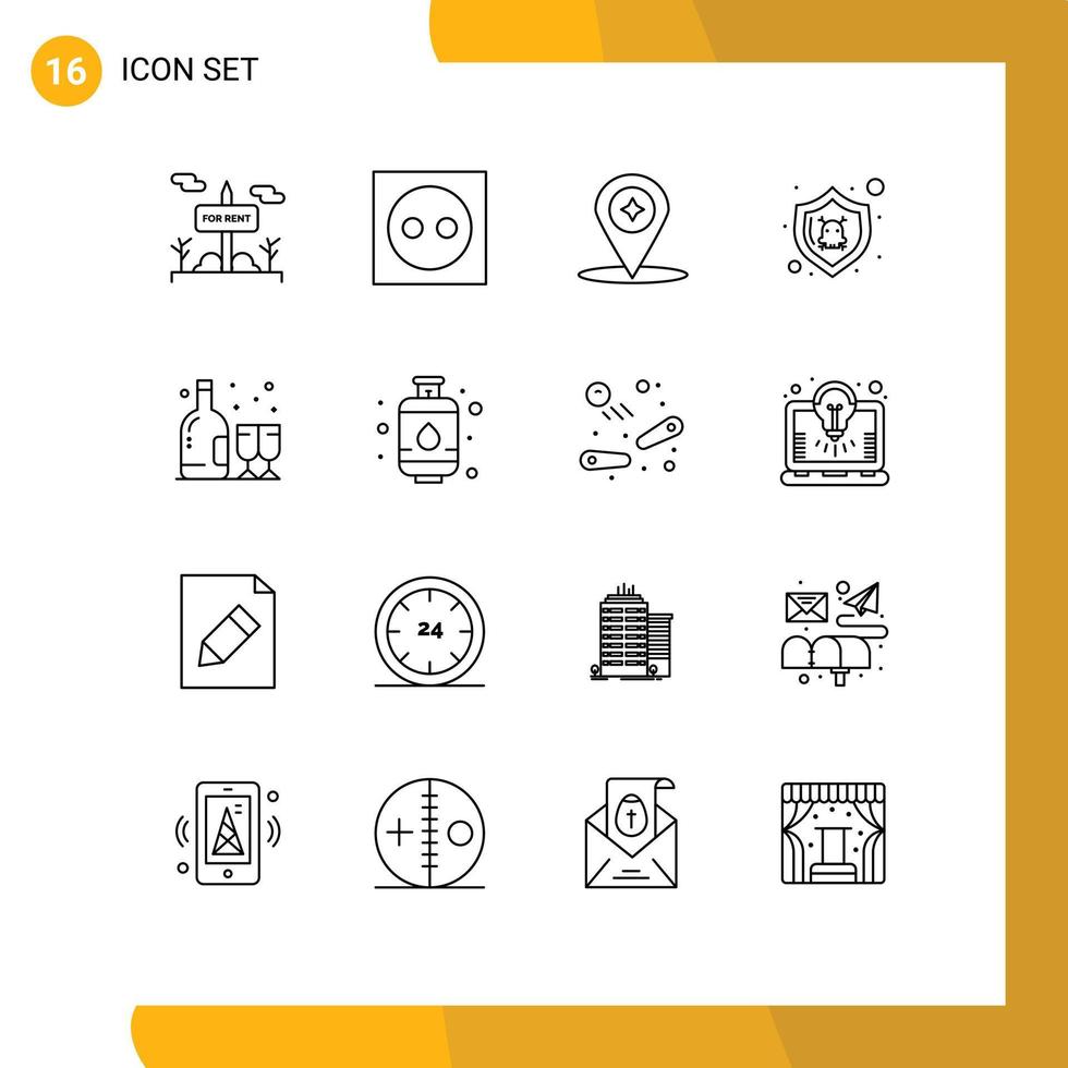 pictogramme ensemble de 16 contours simples de prise de sécurité alcool protéger emplacement éléments de conception vectoriels modifiables vecteur