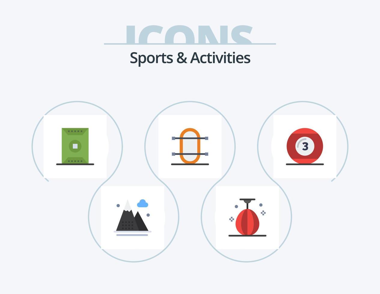 pack d'icônes plates sports et activités 5 conception d'icônes. physique. équipage. vitesse. stade. sport vecteur