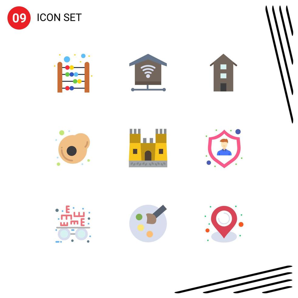 symboles d'icônes universels groupe de 9 couleurs plates modernes de château de sable maison de plage omelette petit déjeuner éléments de conception vectoriels modifiables vecteur