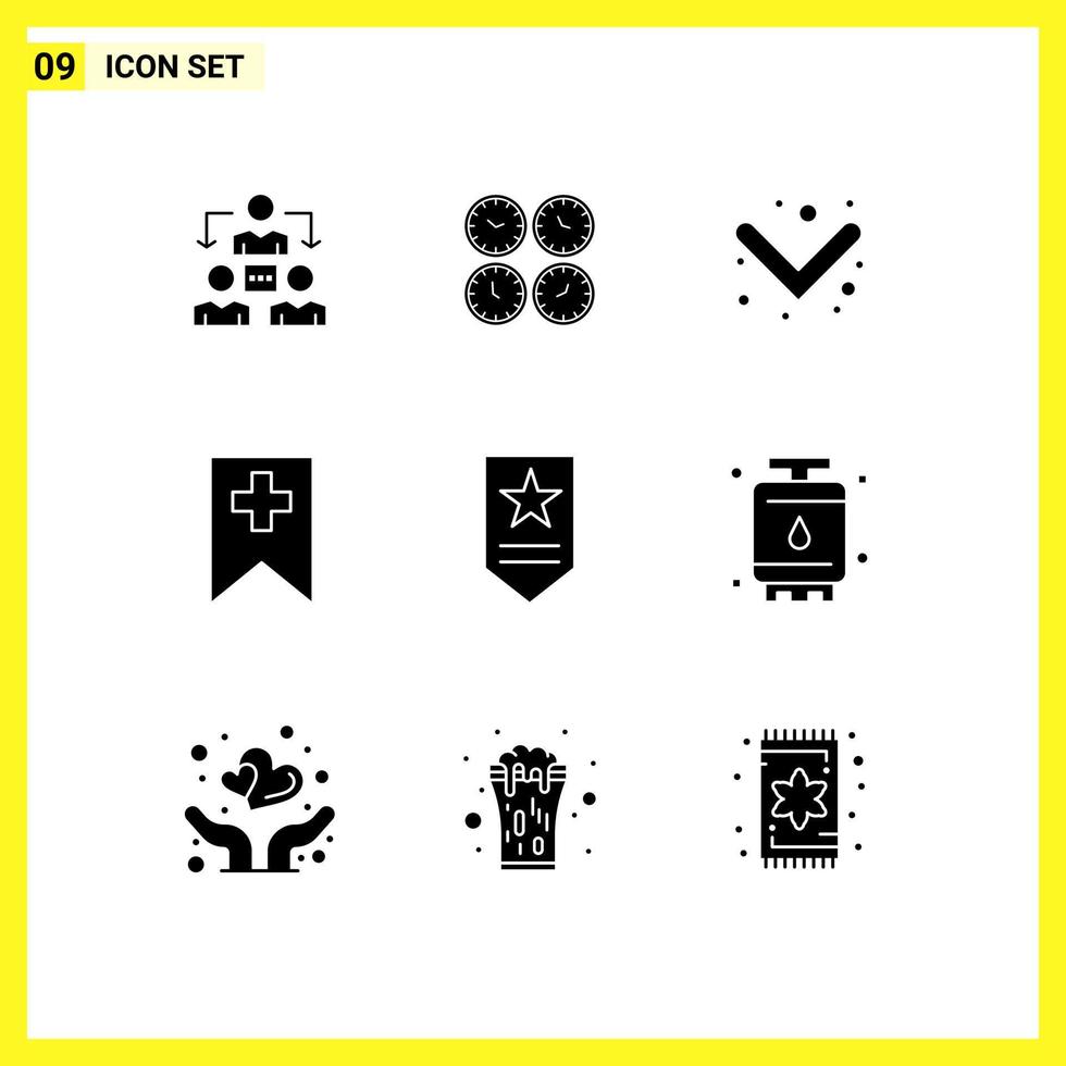 pack d'icônes vectorielles stock de 9 signes et symboles de ligne pour les insignes plus l'étiquette de fuseau horaire vers le bas des éléments de conception vectoriels modifiables vecteur