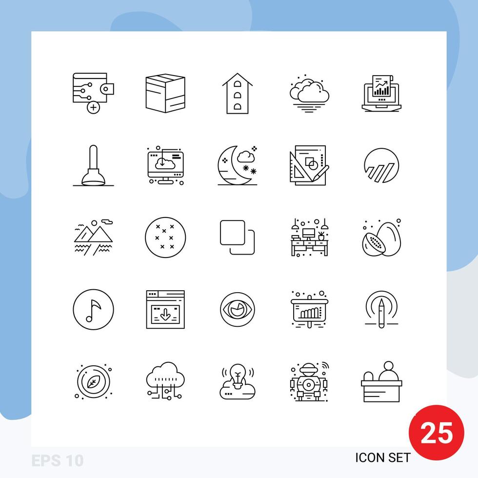 groupe de 25 lignes de signes et de symboles pour l'analyse des ventes éléments de conception vectoriels modifiables de nuage de temps de maison vecteur