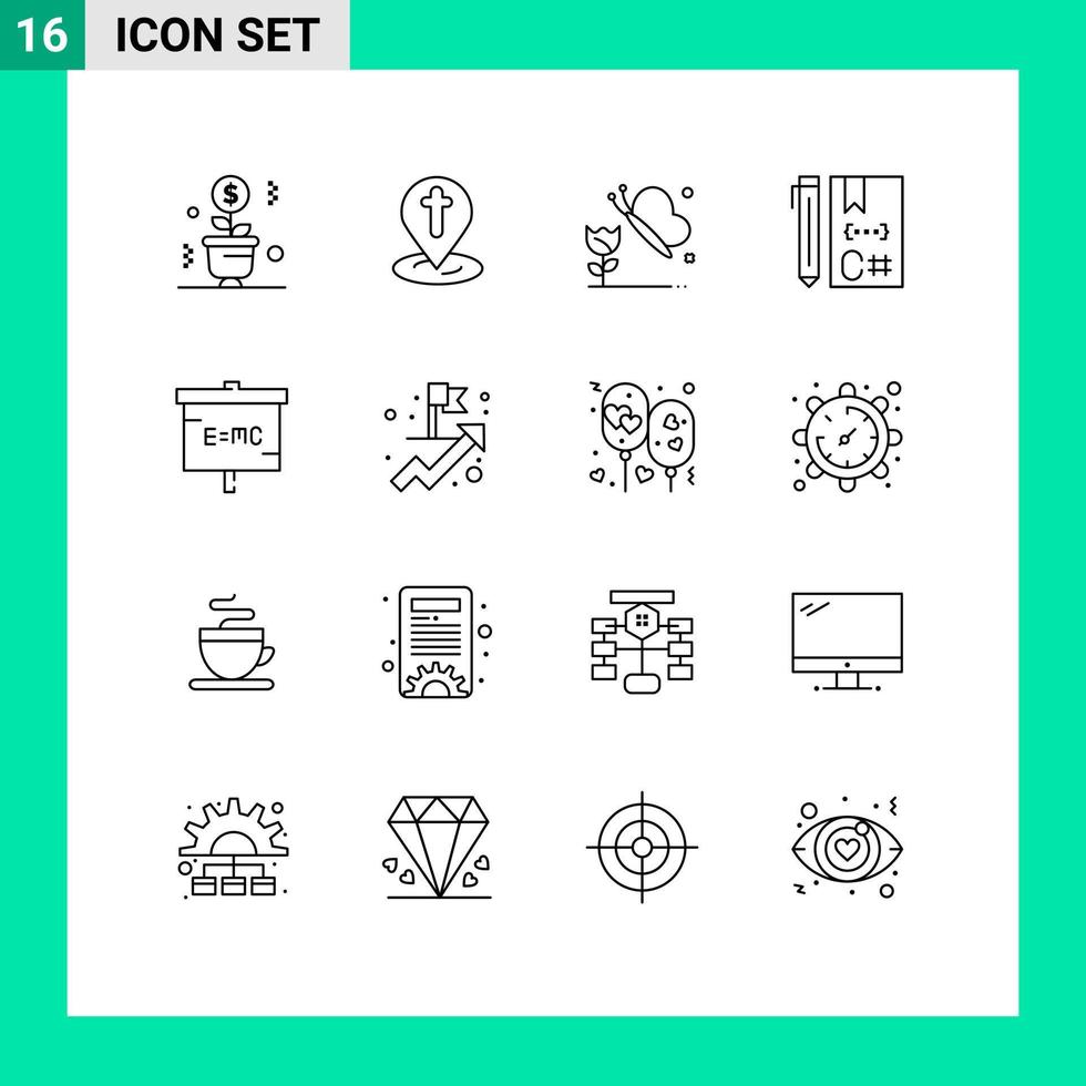 groupe de 16 contours des signes et des symboles pour l'éducation développer des éléments de conception vectoriels modifiables de codage par broches c vecteur