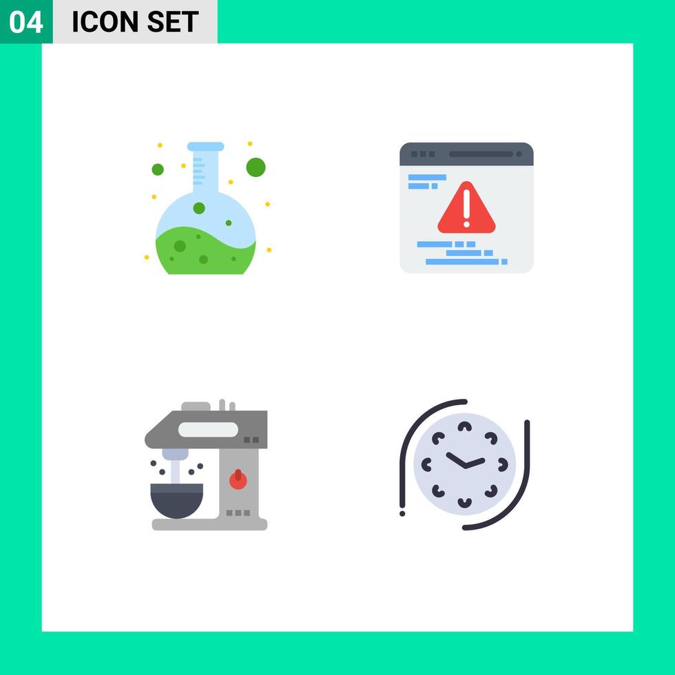 interface mobile icône plate ensemble de 4 pictogrammes de chimie boisson développement café temps éléments de conception vectoriels modifiables vecteur