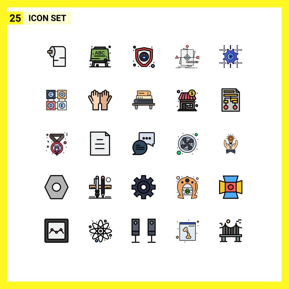interface mobile ligne remplie couleur plate ensemble de 25 pictogrammes d'engrenage de ligne modèle de réglage personnel éléments de conception vectoriels modifiables vecteur