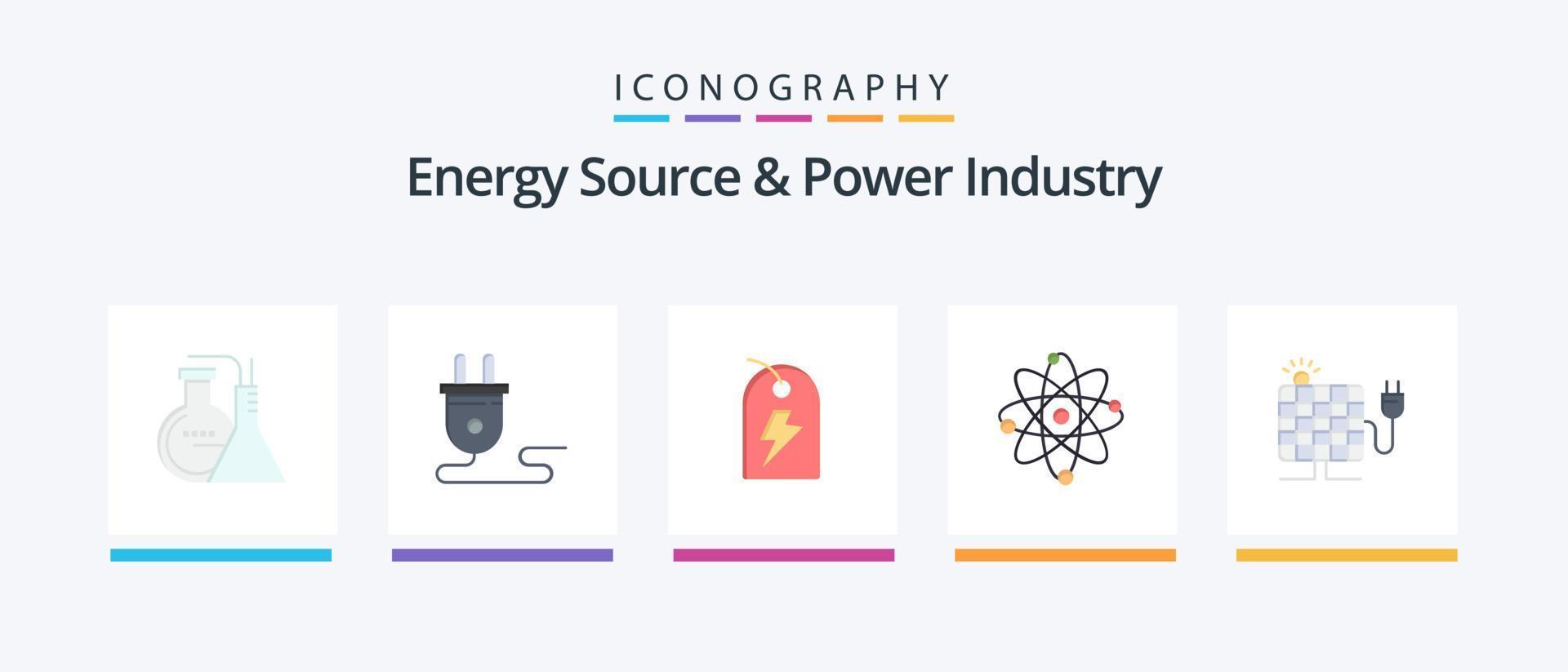 source d'énergie et pack d'icônes plat 5 de l'industrie de l'énergie, y compris l'énergie. Puissance. énergie . énergie. conception d'icônes créatives vecteur