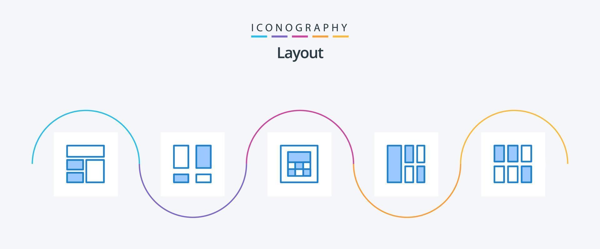 mise en page bleu 5 pack d'icônes comprenant la mise en page. Cadre. calculatrice. édition. interface vecteur