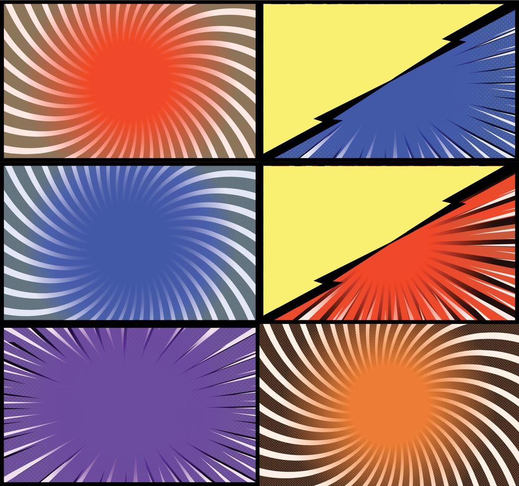 fond de cadres colorés de bande dessinée avec des rayons de demi-teintes effets radiaux et pointillés style pop art vecteur