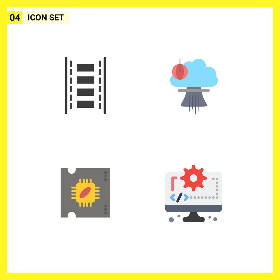 ensemble de 4 icônes vectorielles plates sur la grille pour l'animation cpu filmstrip processeur nucléaire éléments de conception vectoriels modifiables vecteur