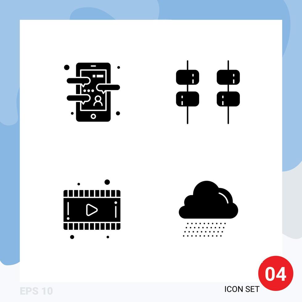 ensemble de 4 symboles d'icônes d'interface utilisateur modernes signes pour les éléments de conception vectoriels modifiables de nuage de guimauve de langue de film d'application vecteur