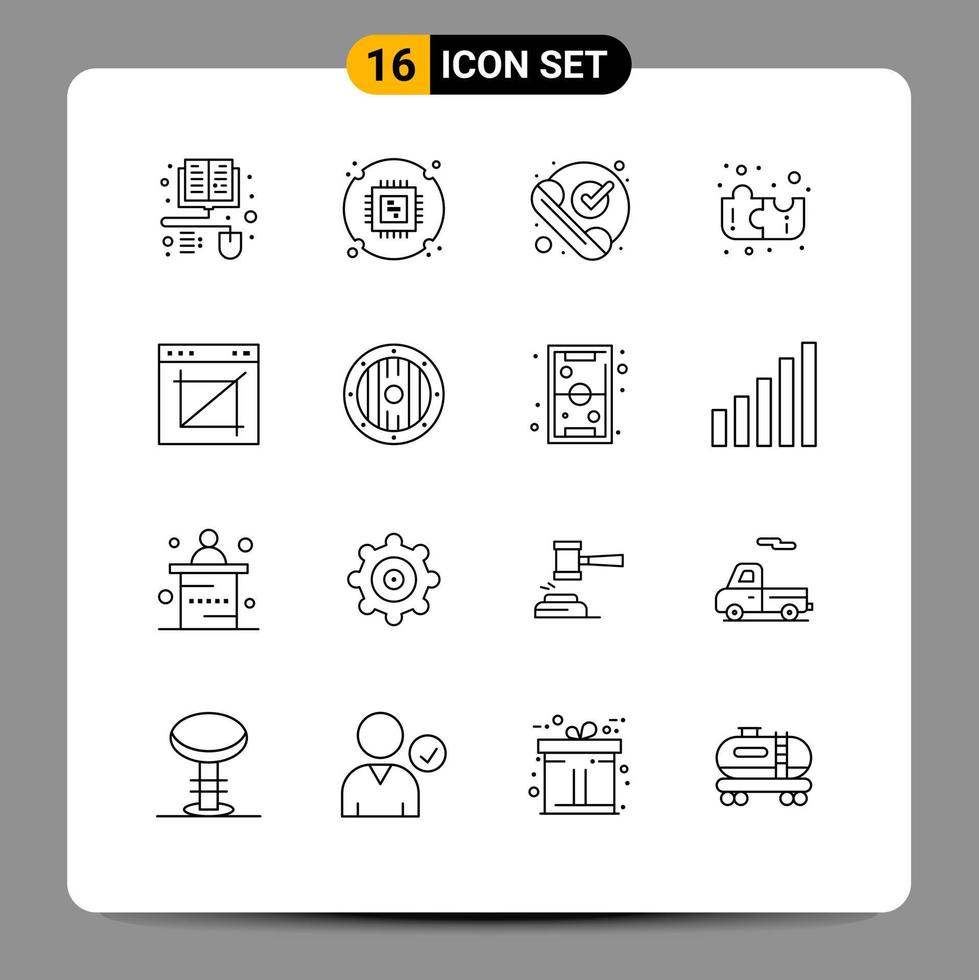 16 ensemble de contours d'interface utilisateur de signes et symboles modernes de l'application de culture d'image vérifié stratégie éducation éléments de conception vectoriels modifiables vecteur