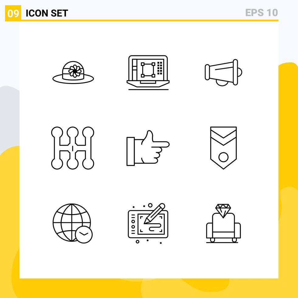 symboles d'icônes universels groupe de 9 contours modernes de vote comme des éléments de conception vectoriels modifiables de voiture de transmission de mégaphone vecteur