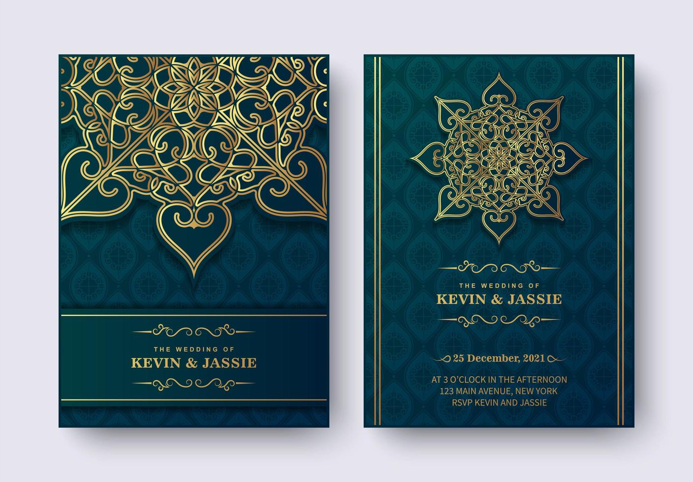 ensemble d'invitation de mariage de style mandala de luxe vecteur