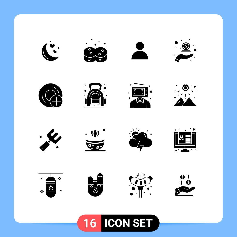 pack de 16 signes et symboles de glyphes solides modernes pour les supports d'impression Web tels que les ordinateurs contacts d'argent en éléments de conception vectoriels modifiables vecteur