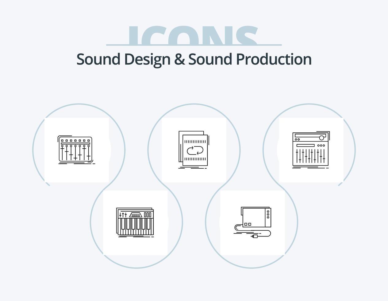 conception sonore et ligne de production sonore pack d'icônes 5 conception d'icônes. rétro. enregistrer. surveiller. studio. mixer vecteur