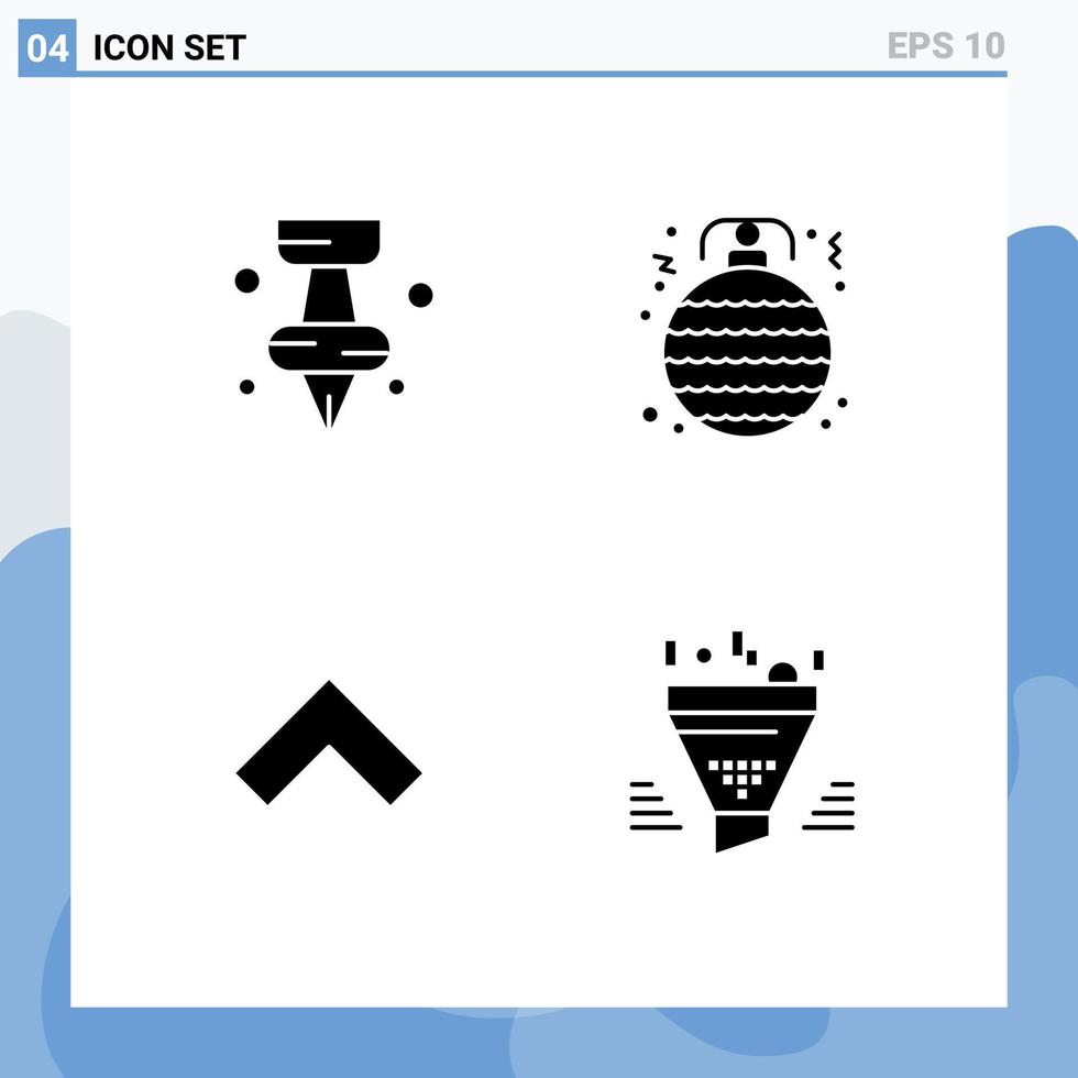groupe de 4 signes et symboles de glyphes solides pour l'éducation éléments de conception vectoriels modifiables d'entonnoir d'ornement de boule vers l'avant vecteur
