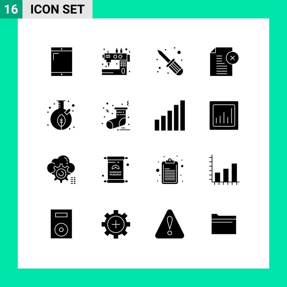 pack de 16 signes et symboles de glyphes solides modernes pour les supports d'impression Web tels que le document de réparation de bureau de feuille supprimer les éléments de conception vectoriels modifiables du document vecteur