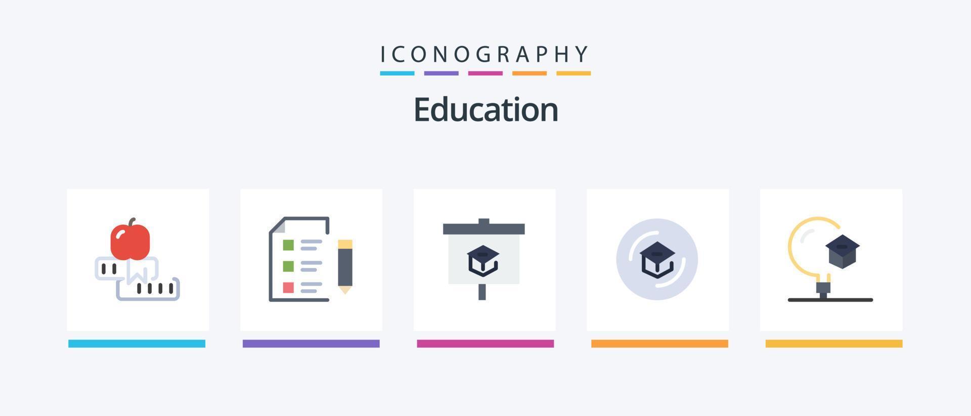 pack d'icônes plat 5 de l'éducation, y compris les connaissances. éducation. la science. présentation. conception d'icônes créatives vecteur