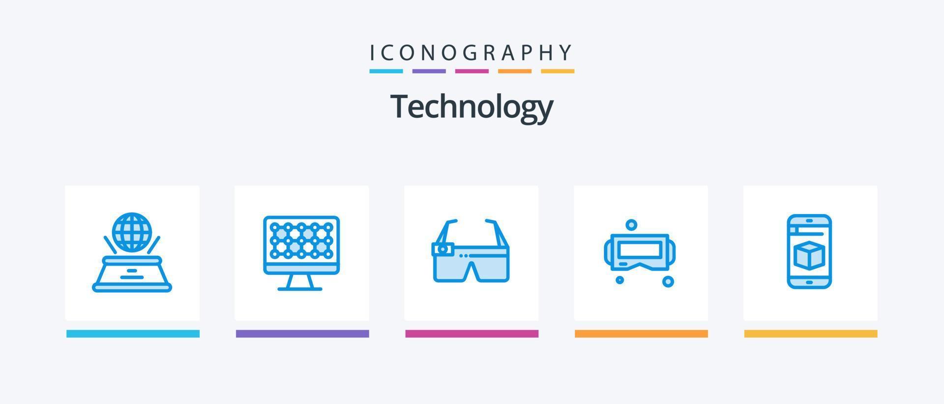 pack d'icônes bleu technologie 5 comprenant. des lunettes. La technologie. cellule. conception d'icônes créatives vecteur