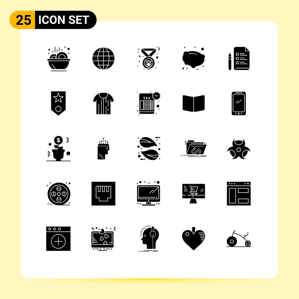 symboles d'icônes universelles groupe de 25 glyphes solides modernes d'éléments de conception vectoriels modifiables de prix de fichier de stylo vecteur