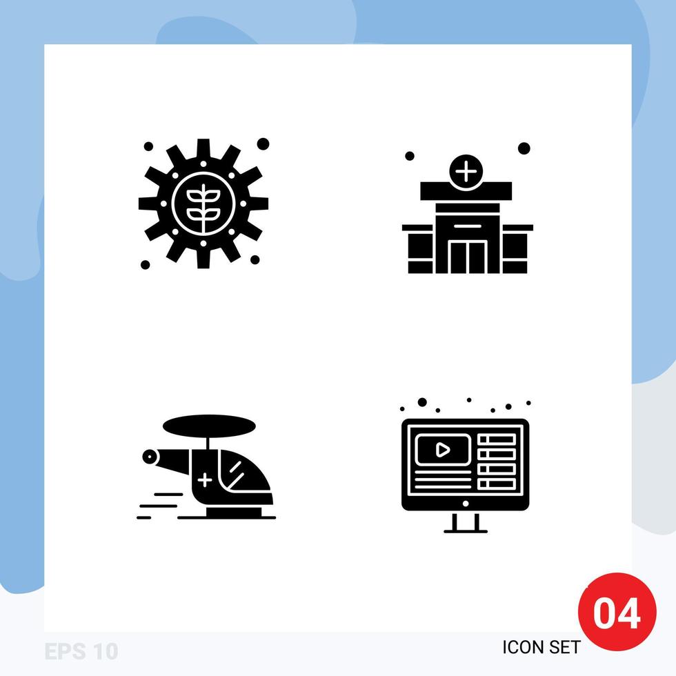 pack de 4 glyphes solides créatifs d'éléments de conception vectoriels modifiables de l'environnement médical de l'air médical vecteur