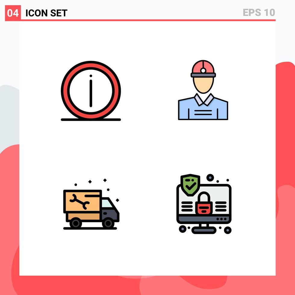 4 couleurs plates universelles remplies pour les détails des applications Web et mobiles informations sur la voiture ingénieur plombier éléments de conception vectoriels modifiables vecteur
