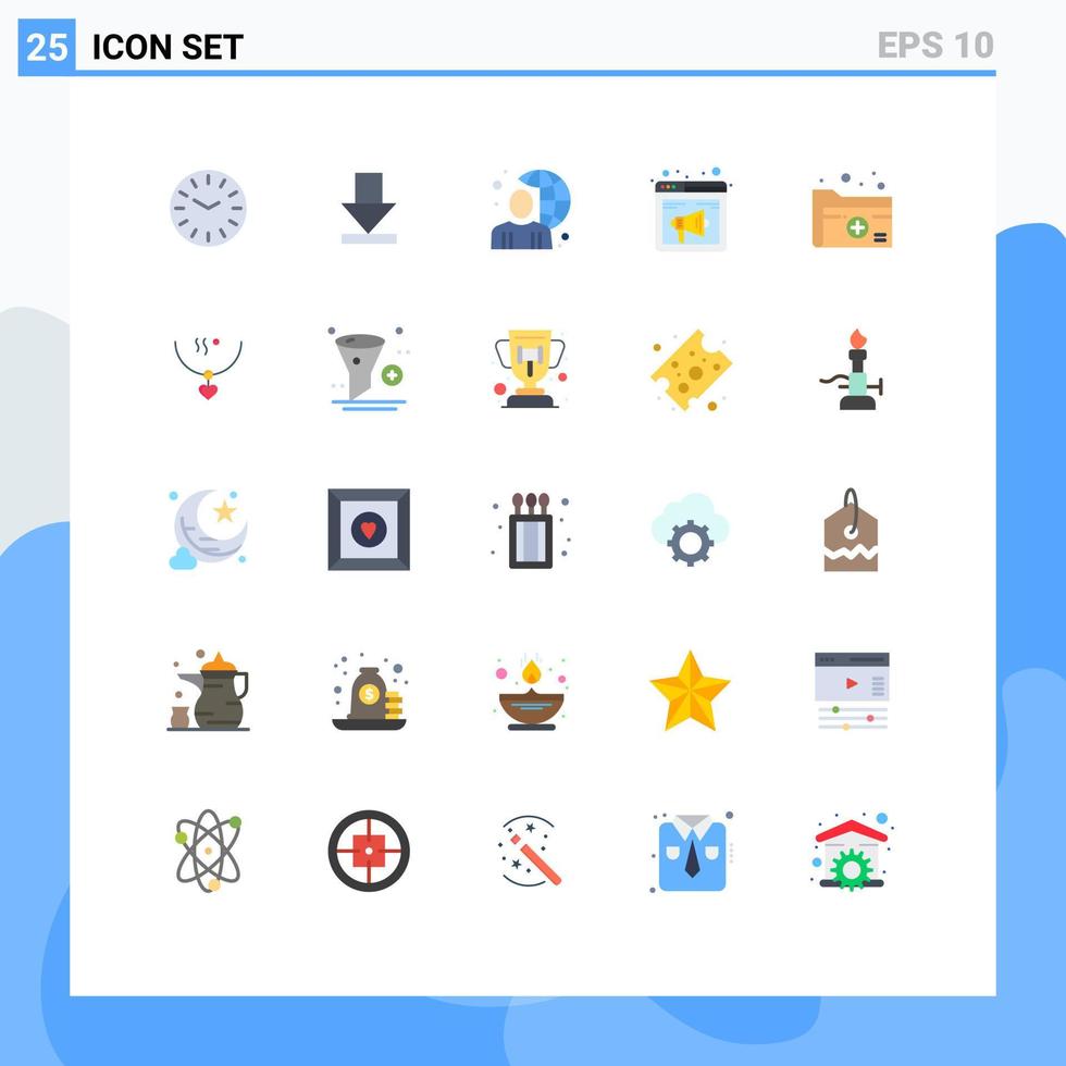 25 interface utilisateur pack de couleurs plates de signes et symboles modernes de dossier page web globe haut-parleur internet éléments de conception vectoriels modifiables vecteur