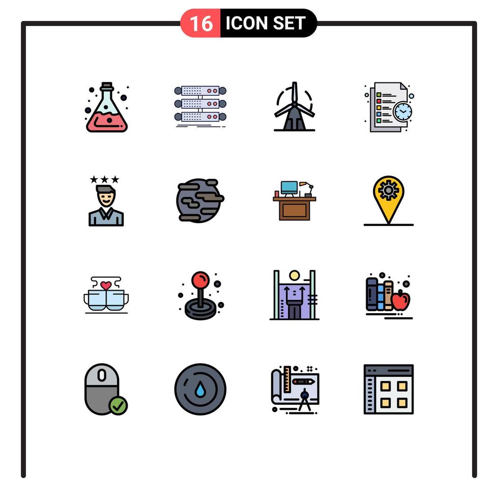 16 signes de ligne remplis de couleurs plates universelles symboles de base de données d'entreprise de gestion moulin à vent vert éléments de conception vectoriels créatifs modifiables vecteur