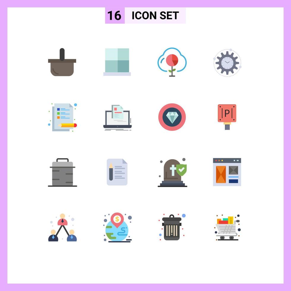 pictogramme ensemble de 16 couleurs plates simples de gestion de la productivité graphique d'efficacité de la porte d'accueil pack modifiable d'éléments de conception de vecteur créatif