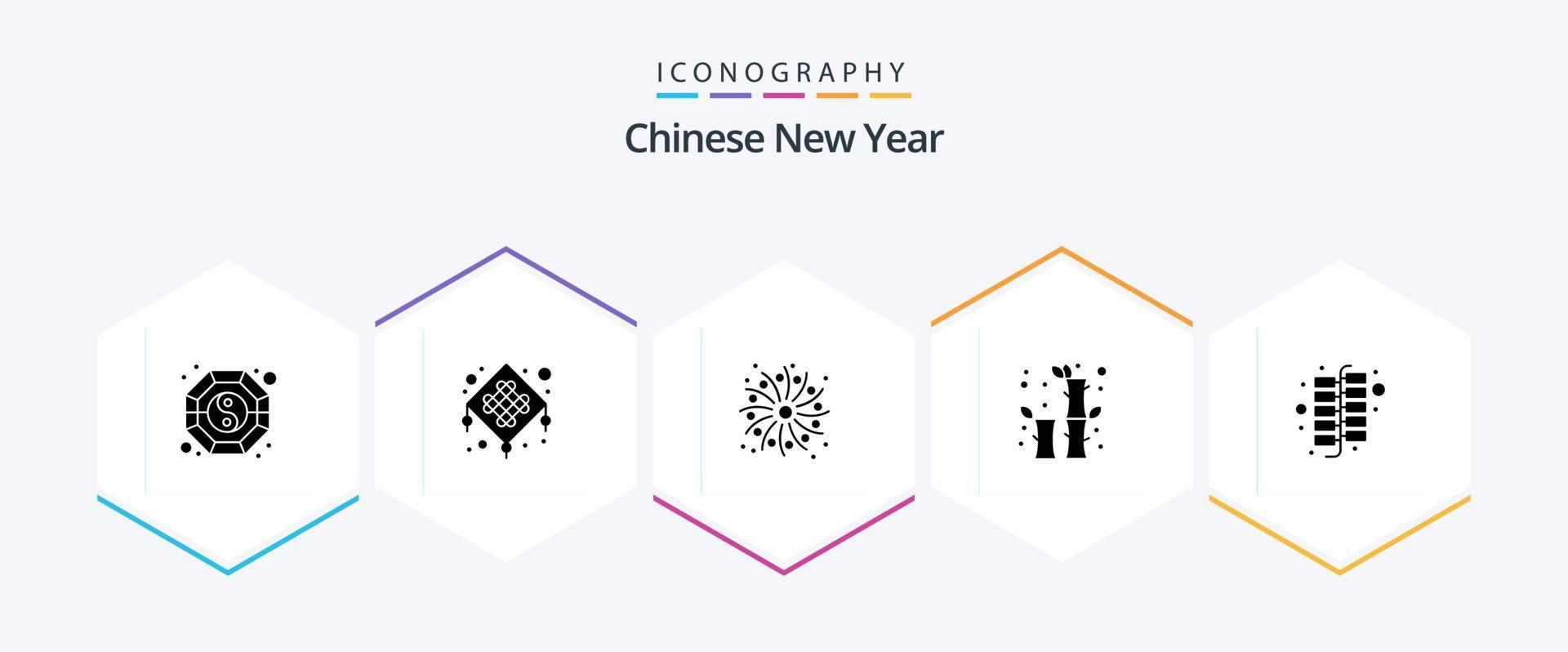 pack d'icônes de 25 glyphes du nouvel an chinois, y compris le feu d'artifice. Chine. Feu. fête. Chine vecteur