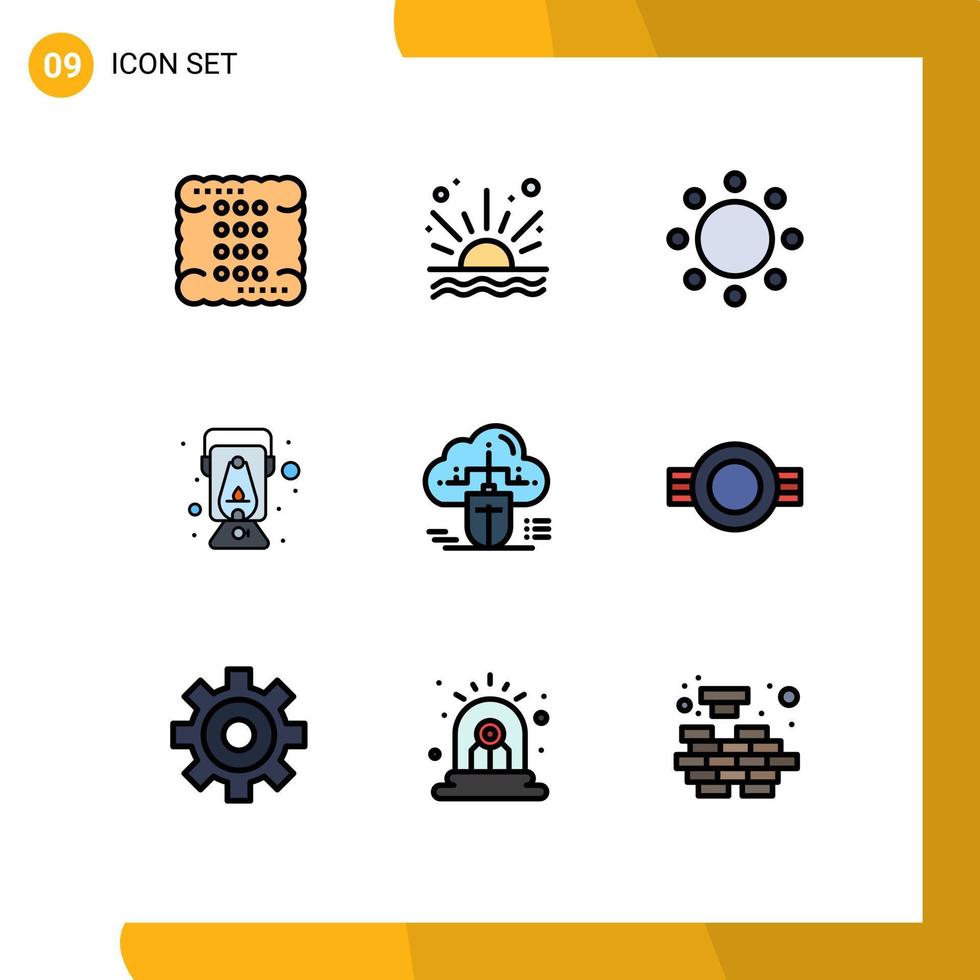 groupe de 9 signes et symboles de couleurs plates remplies pour l'huile de souris symboles de lanterne de plage éléments de conception vectoriels modifiables vecteur