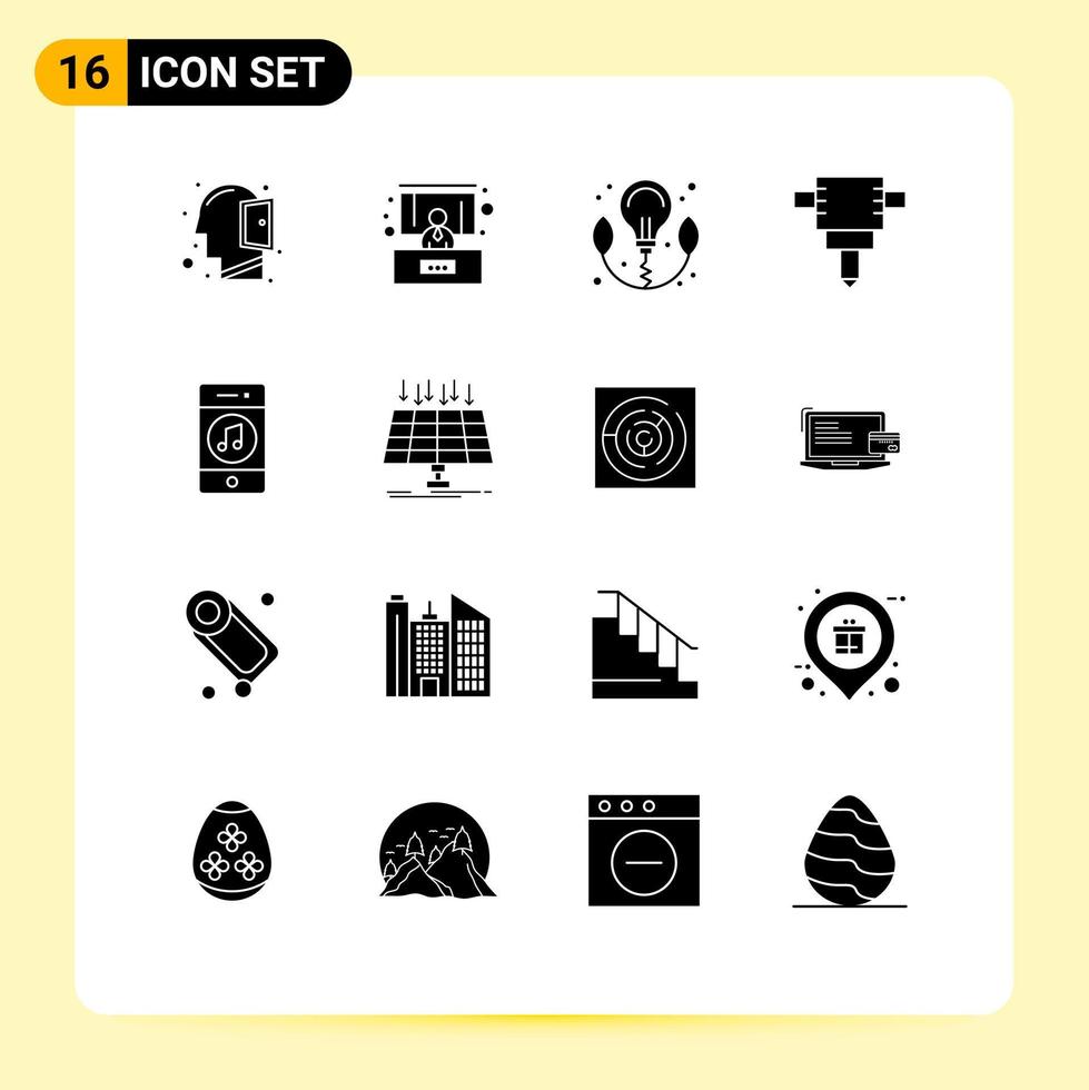 ensemble de 16 symboles d'icônes d'interface utilisateur modernes signes pour panneau lecteur d'ampoule sociale médias éléments de conception vectoriels modifiables vecteur