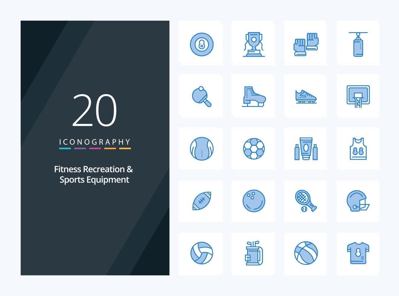 20 équipements de loisirs et de sport de fitness icône de couleur bleue pour la présentation vecteur