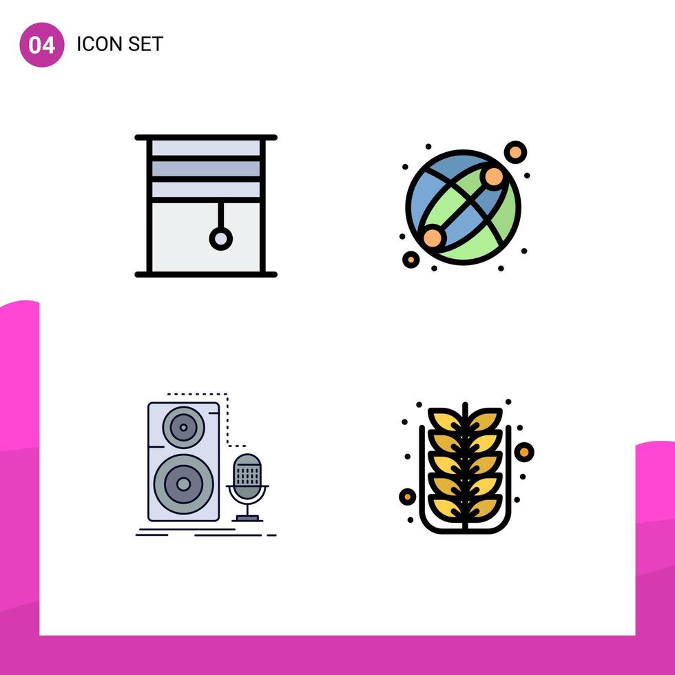 ensemble moderne de 4 pictogrammes de couleurs plates remplies de rouleaux de micro de rideau balle record éléments de conception vectoriels modifiables vecteur