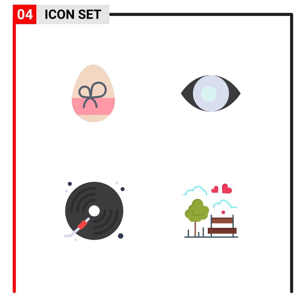 ensemble de pictogrammes de 4 icônes plates simples de musique d'oeuf manger panorama jouer éléments de conception vectoriels modifiables vecteur