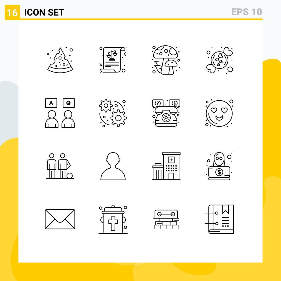 ensemble de 16 symboles d'icônes d'interface utilisateur modernes signes pour qa éducation forêt réponses éléments de conception vectoriels modifiables romantiques vecteur