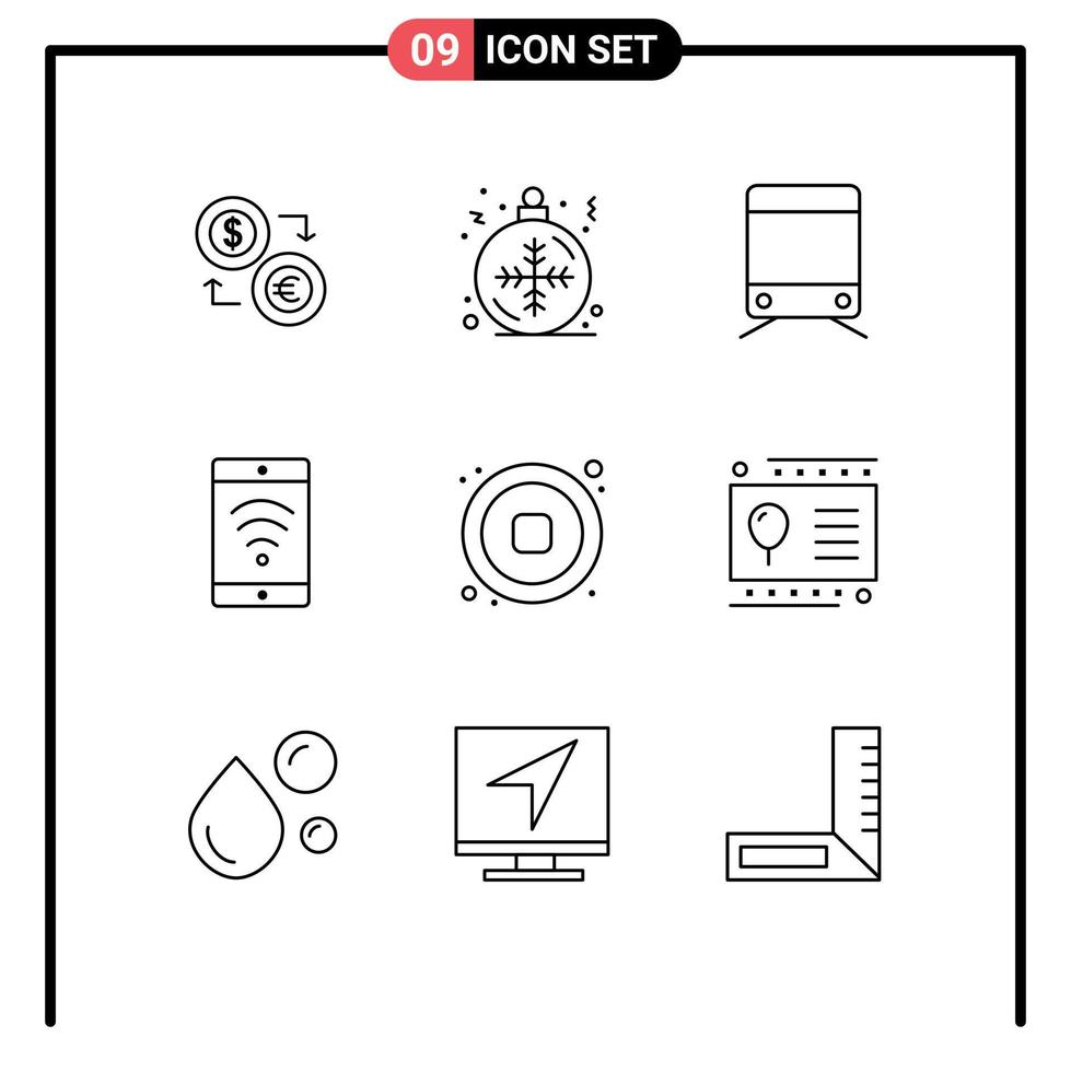 9 signes de contour universels symboles de signe de transport de balle mobile wifi éléments de conception vectoriels modifiables vecteur