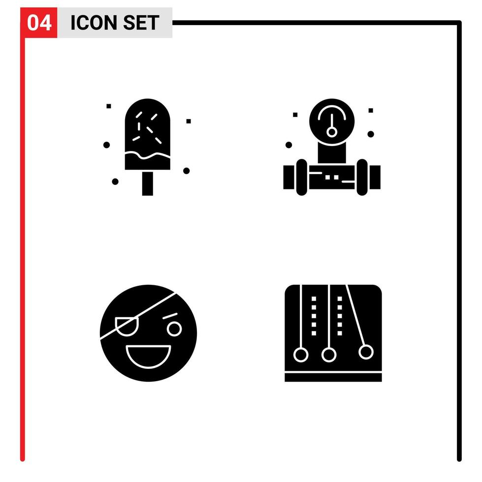 interface utilisateur pack de 4 glyphes solides de base d'éléments de conception vectoriels modifiables de monstre dodu d'été froid halloween vecteur