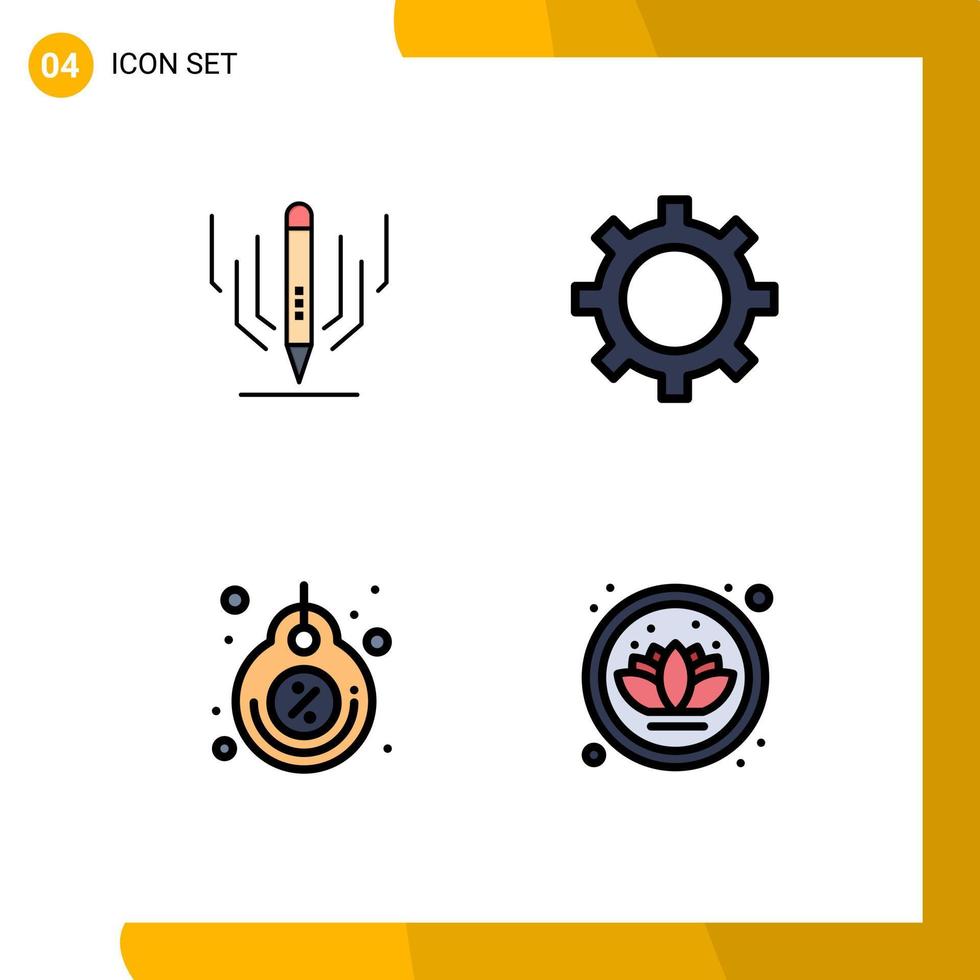 ensemble moderne de 4 couleurs et symboles plats remplis tels que l'étiquette d'art numérique étiquette d'éducation lotus éléments de conception vectoriels modifiables vecteur