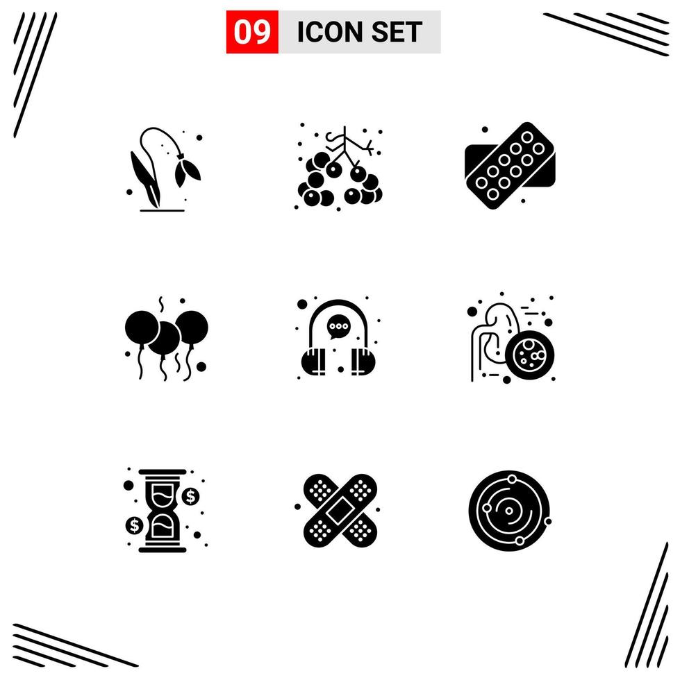 interface mobile glyphe solide ensemble de 9 pictogrammes d'éléments de conception vectoriels modifiables de la journée de l'inde de la tablette à bulles du client vecteur