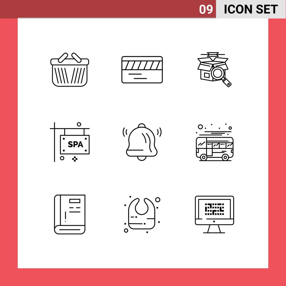 ensemble de 9 contours vectoriels sur la grille pour la recherche de cloche de notification signe de panneau de spa éléments de conception vectoriels modifiables vecteur