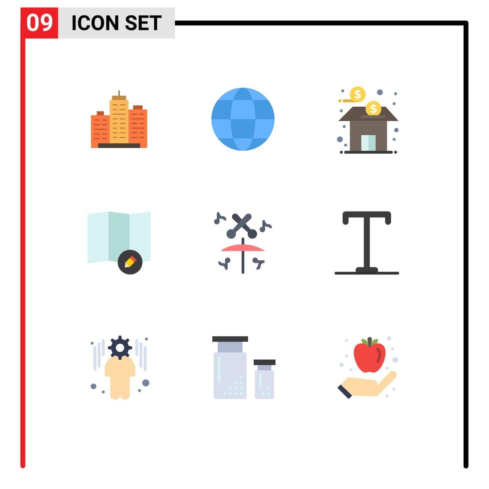 ensemble moderne de 9 pictogrammes de couleurs plates d'éléments de conception vectoriels modifiables d'entreprise de fonds d'éducation de stock de carte vecteur