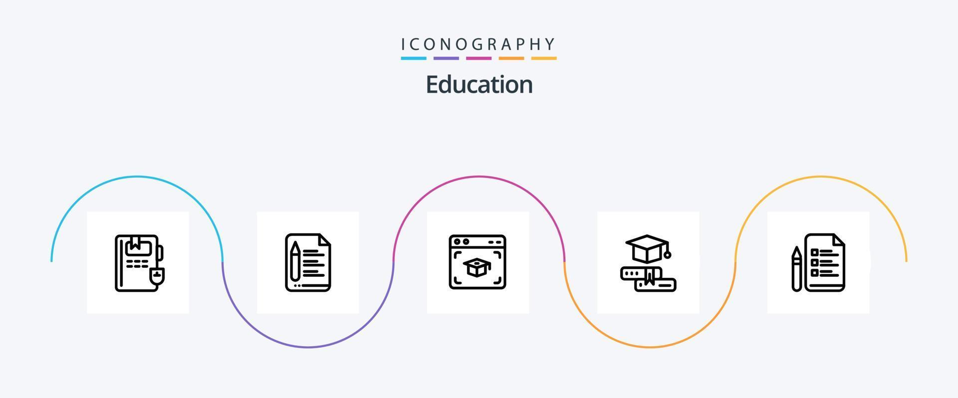 pack d'icônes de la ligne d'éducation 5 comprenant un stylo. dossier. casquette. l'obtention du diplôme. casquette vecteur